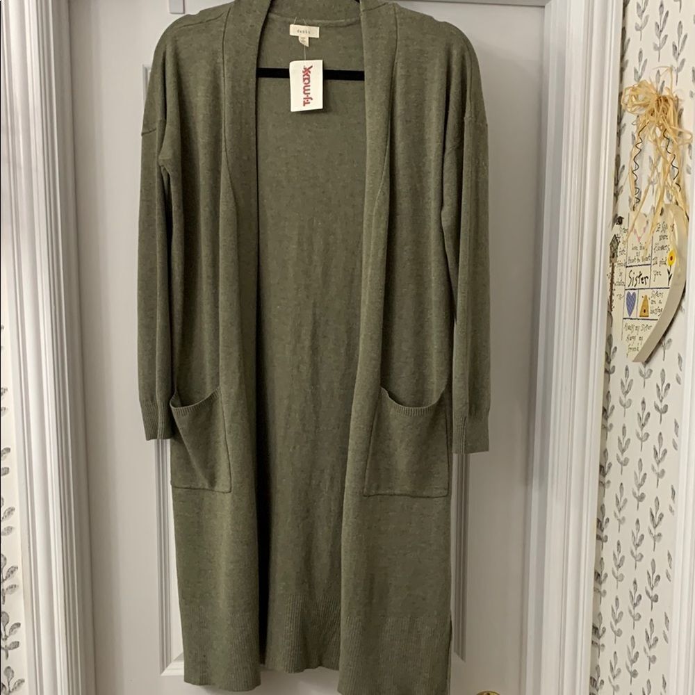 Debut Sage/Olive Green Open Front Cardigan Sweater